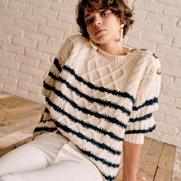 SEZANE James Jumper stripes Ecru/Navy | Size M | with FREE Sezane hair scrunchie - Picture 2 of 12